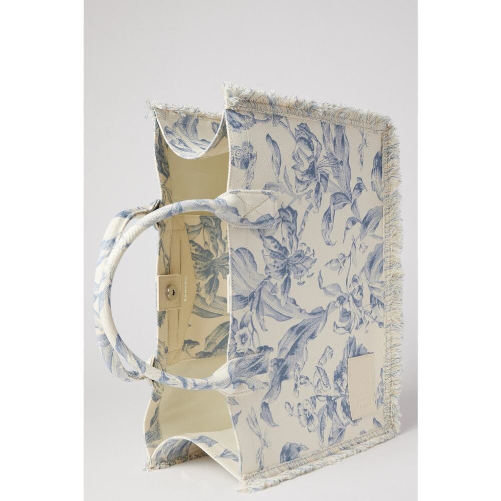 SANDRO Women's Blue Floral Print Magnetic Closure Frayed Edges Kasbah Tote Bag - Picture 13 of 16